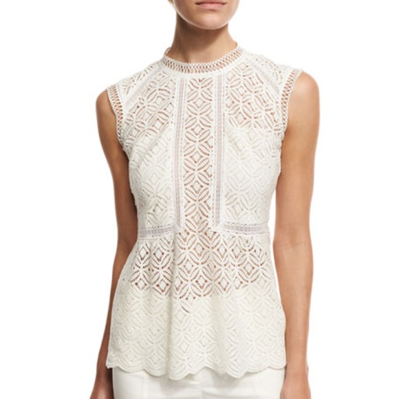 Veronica Beard Tops - Veronica Beard Edie lace scallop hem off white blouse/Top Sz 4